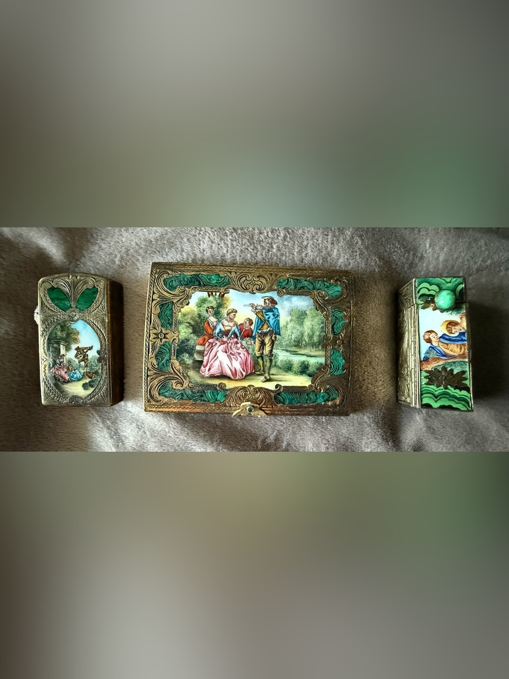 RARE! Vintage Coppini Vermeil Sterling Venetian Hand-Painted Enamel Souvenir Set